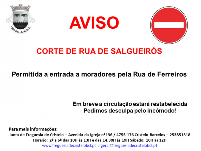 Aviso de Corte de Rua de Salgueirós