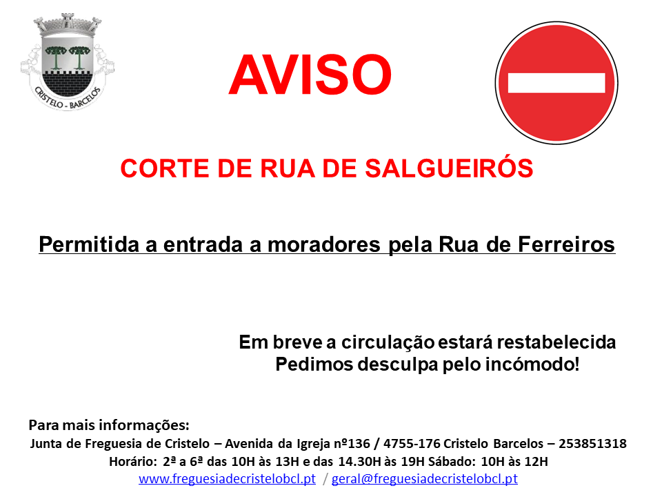 Aviso de Corte de Rua de Salgueirós