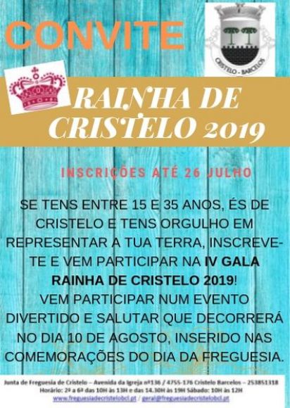Candidaturas "Rainhas de Cristelo 2019"
