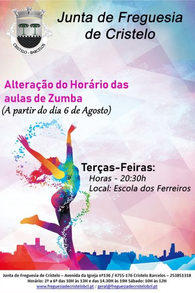 Alteração horários de Zumba