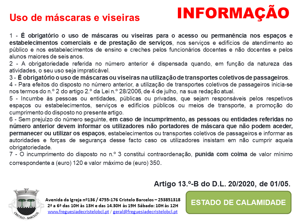 Informação - uso de máscaras e viseiras